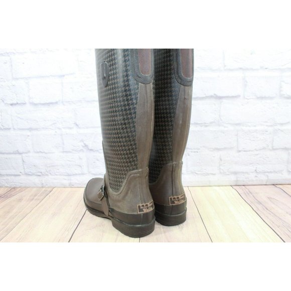 LL Bean Wellies Brown Black Rubber Waterproof Tall Rain Boots Size 8 M - Picture 10 of 12